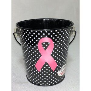 Breast Cancer Small Black & White Polka Dot Metal Pail With Pink Ribbon Design